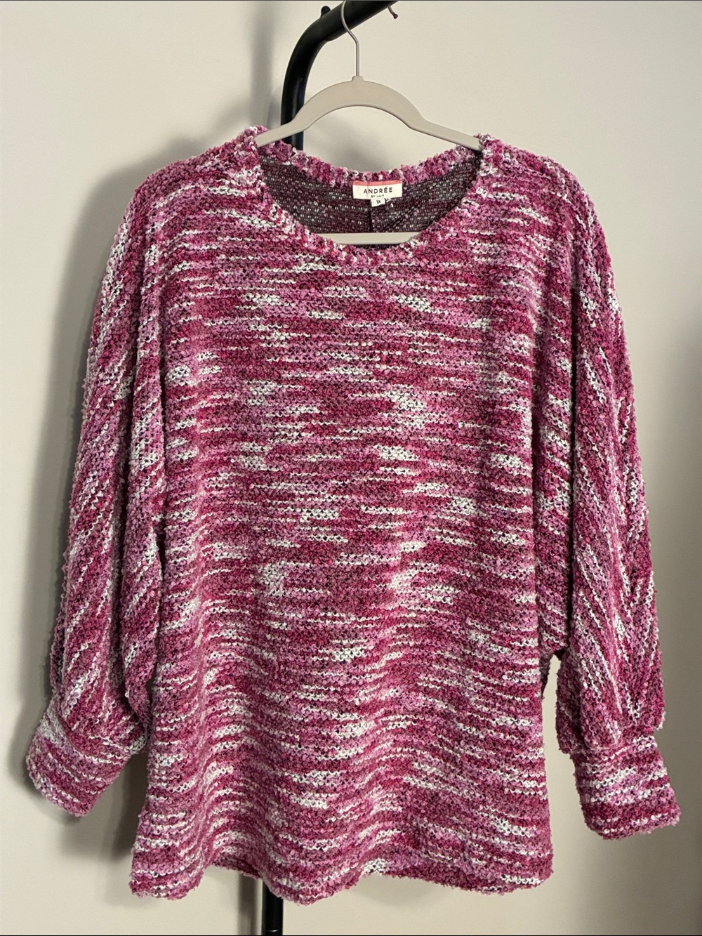 New! Andree by Unit Purple Pink & White Marled Crewneck Sweater Top Size 1X NWT